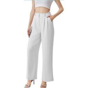 XL SASSY ZOEY Wide Leg Pants for Women | High Waisted Trousers w Pockets Beige